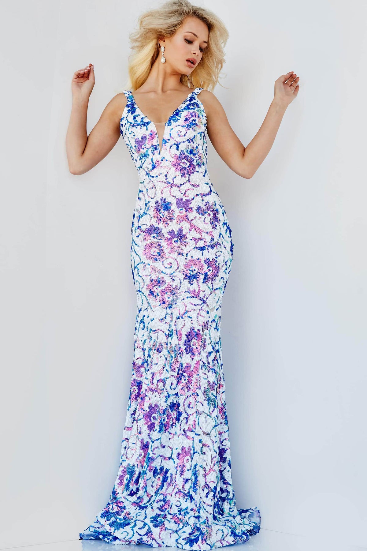 Jovani - 08257 Sleeveless Floral Sequin Long Gown - view 13