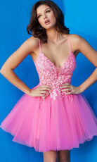Jovani 08273 - Floral V-Neck A-Line Cocktail Dress - detail view