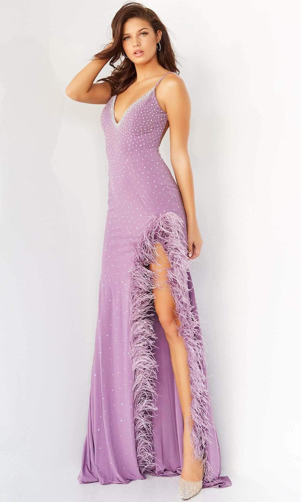 Jovani - 08283 Beaded Deep V-Neck Long Gown - view 7