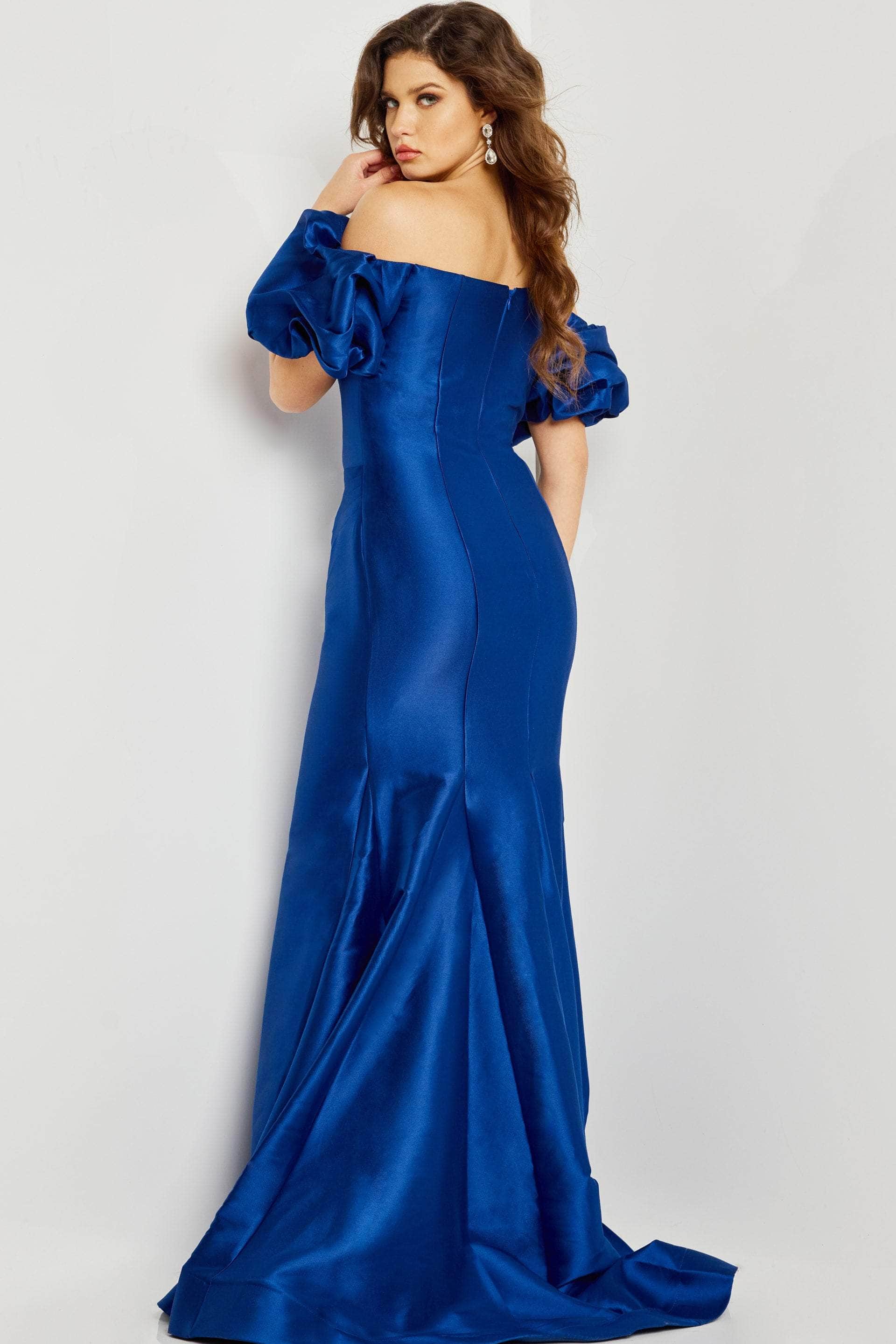 Jovani 08361 - Bubble Sleeve Off Shoulder Evening Dress - back view