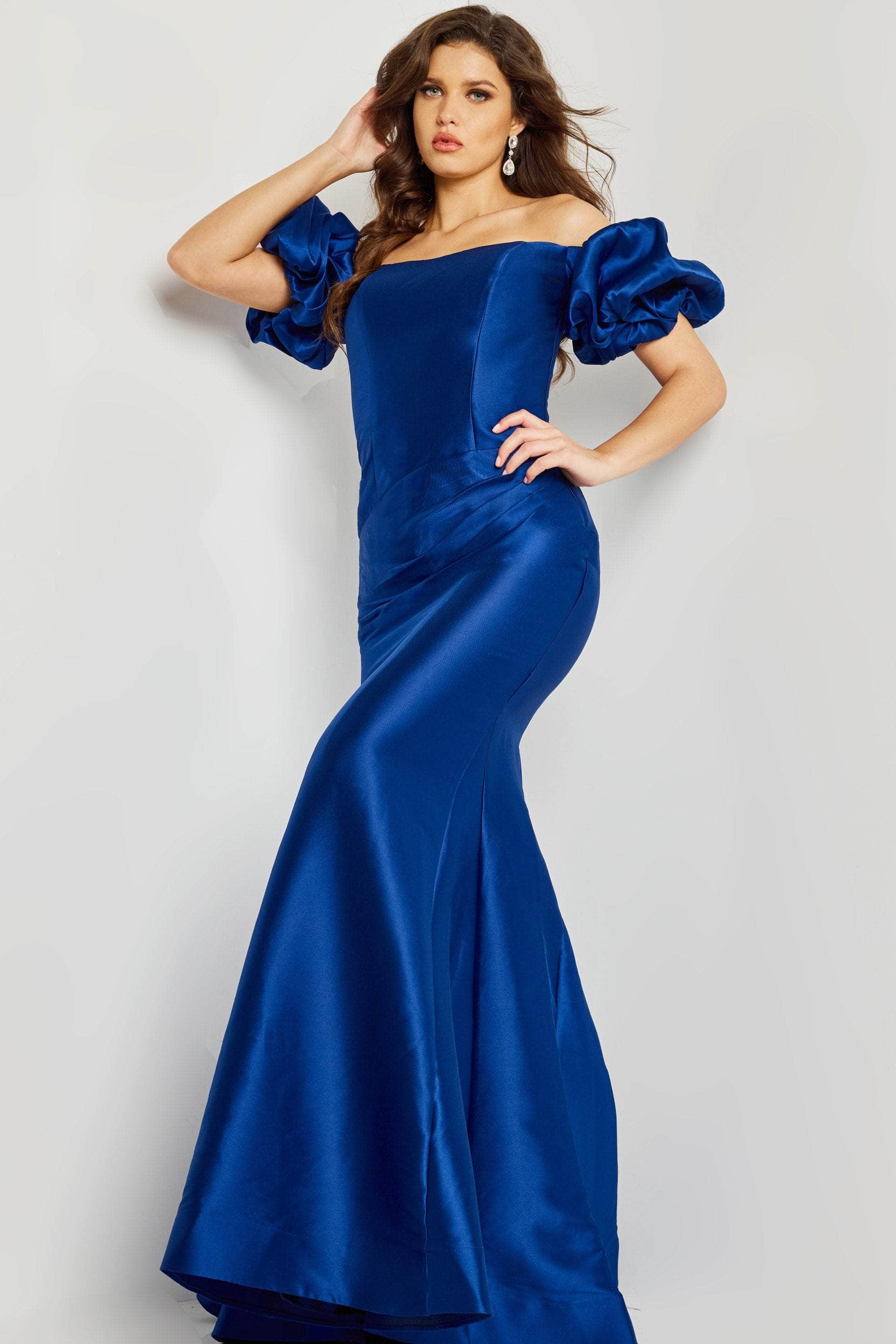 Jovani 08361 - Bubble Sleeve Off Shoulder Evening Dress - detail view