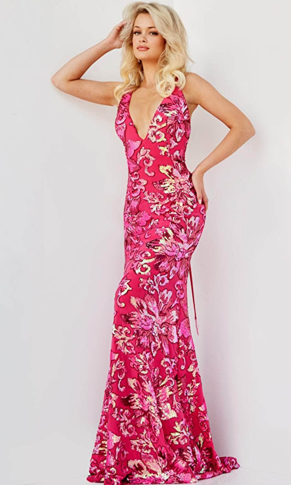 Jovani 08462 - Floral Sequined Evening Gown - detail view