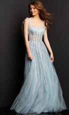 Jovani 08487 - Corset Sheer Bodice Tulle Gown - back view