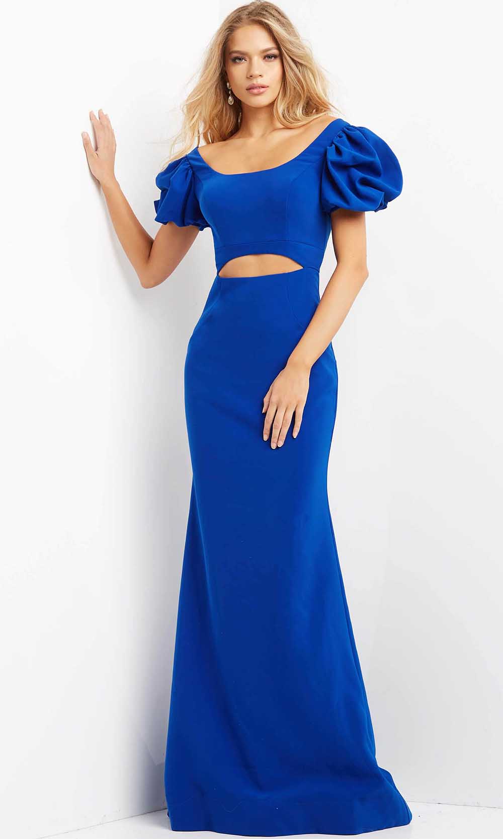 Jovani 08526 - Puff Sleeve Midriff Cutout Evening Dress - designer evening gown at Silhouette Dresses