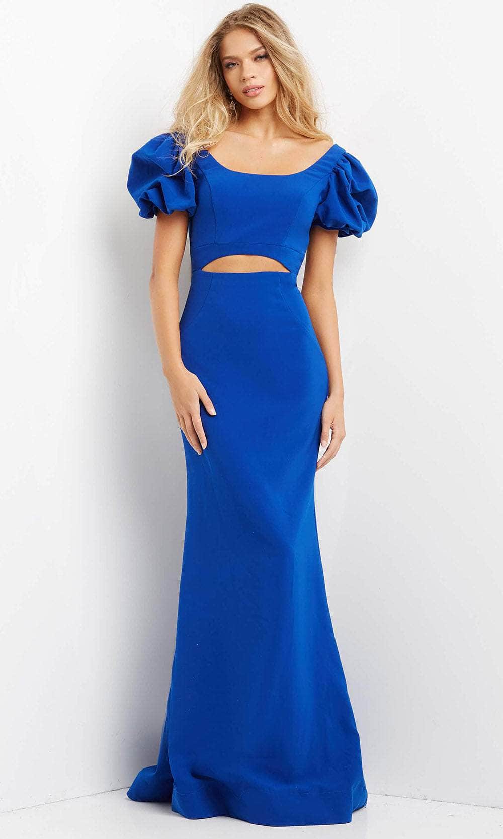 Jovani 08526 - Puff Sleeve Midriff Cutout Evening Dress - back view