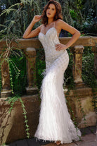 Jovani 08550 - Beaded Feather Fringe Formal Dress - back view