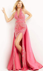 Jovani - 08553 Deep Halter V-Neck Overskirt Dress - designer prom dress at Silhouette Dresses