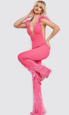 Jovani 08554 - Glittered V-Neck Jumpsuit - detail view