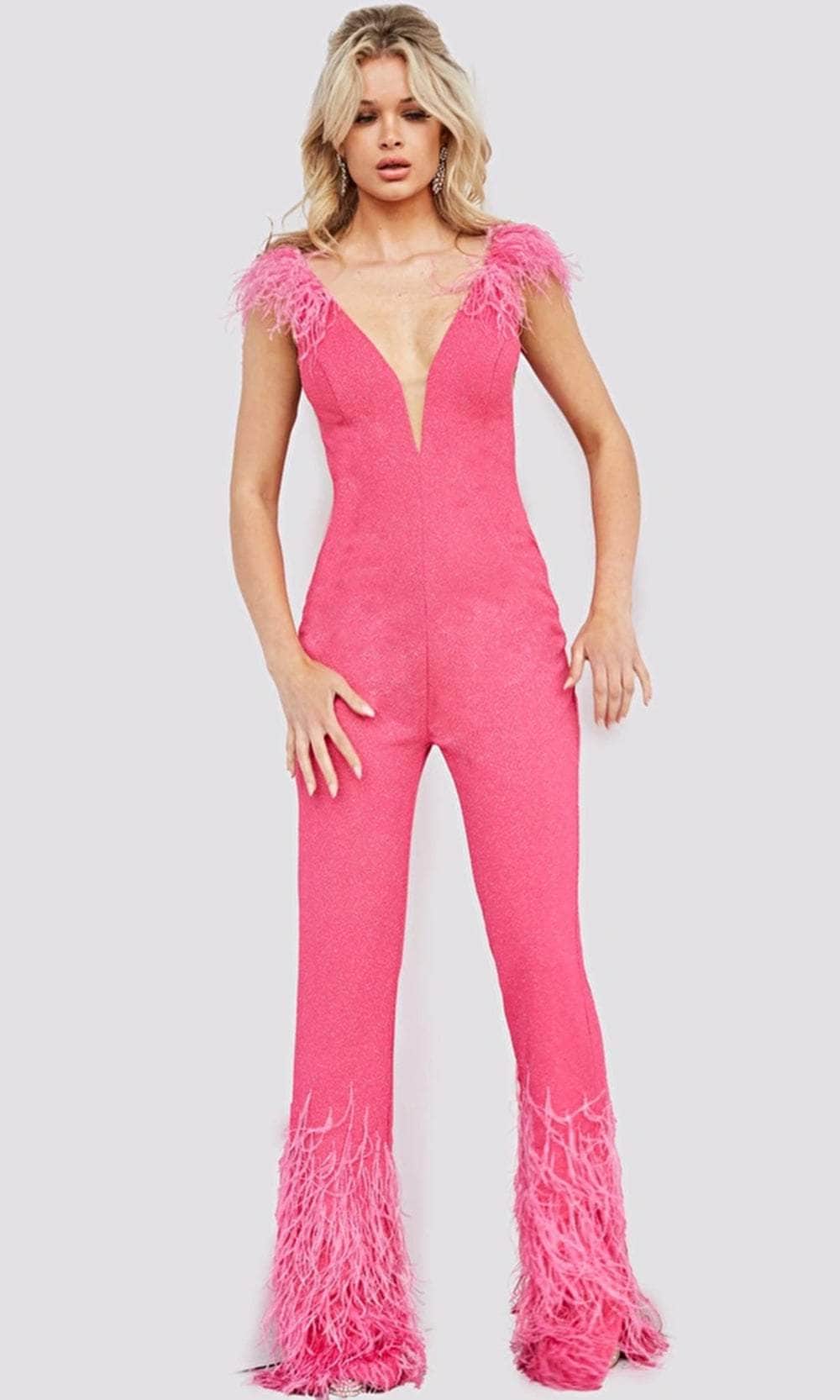Jovani 08554 - Glittered V-Neck Jumpsuit - view 4
