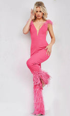 Jovani 08554 - Glittered V-Neck Jumpsuit - back view