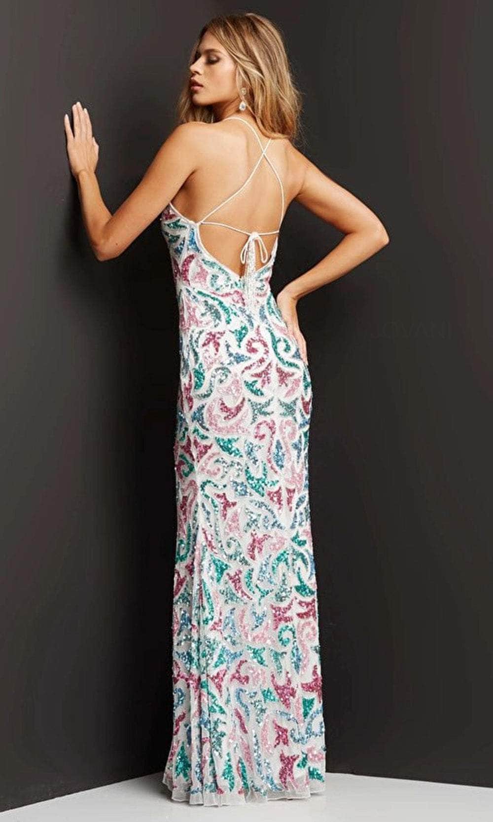 Jovani 08557 - Sleeveless Plunging V-neck Long Dress - detail view