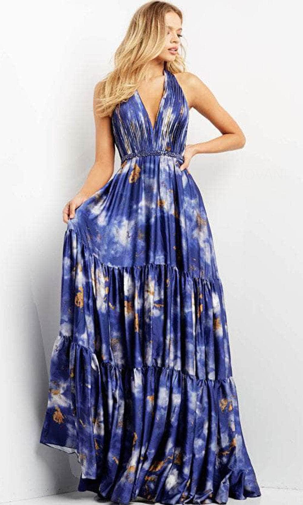 Jovani 08577 - Sleeveless Plunging Halter Neck Long Dress - detail view