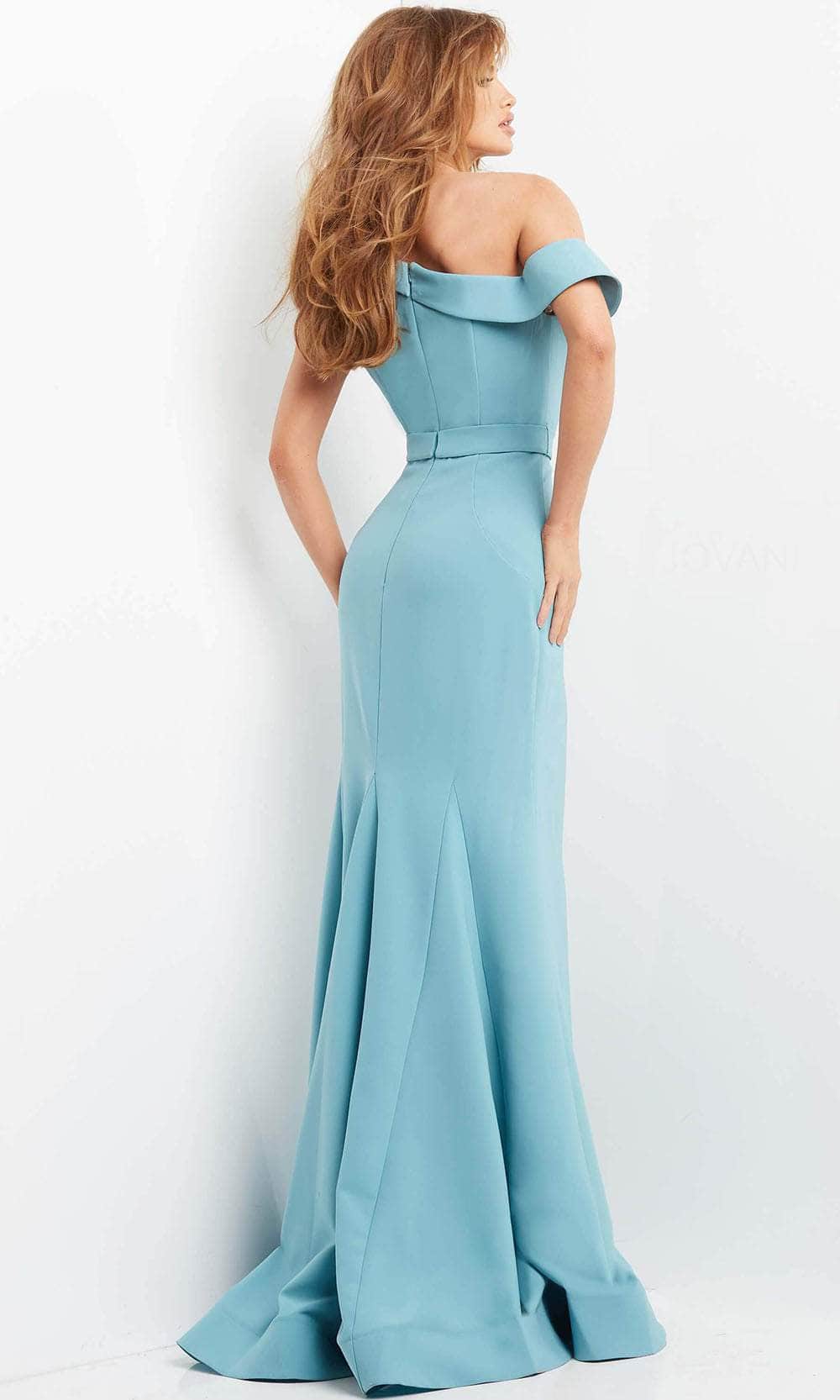Jovani 09129 - Draped One Shoulder Evening Dress - back view