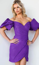 Jovani 09476 - Draped Off Shoulder Cocktail After Prom Dress - designer homecoming dress at Silhouette Dresses