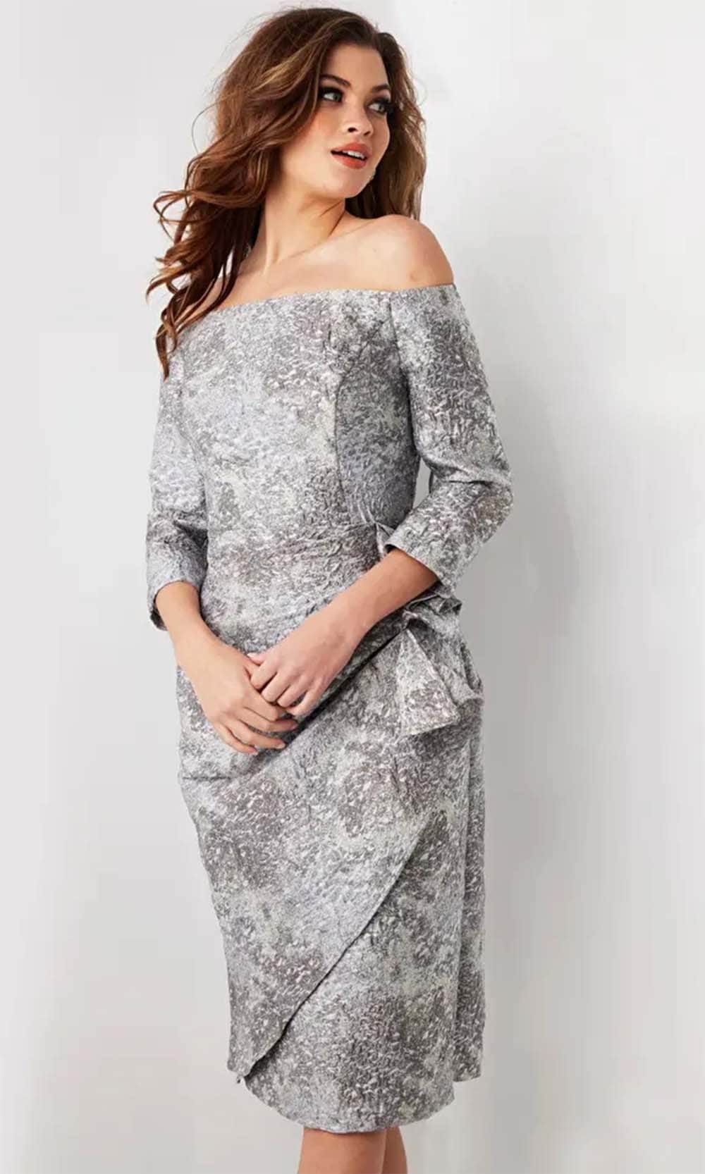 Jovani 09551 - Off-Shoulder Straight Across Neck Formal Dress - detail view