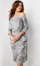 Jovani 09551 - Off-Shoulder Straight Across Neck Formal Dress - detail view