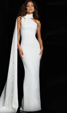 Jovani 09709 - Cascading Sash Sheath Evening Dress - designer wedding dress at Silhouette Dresses