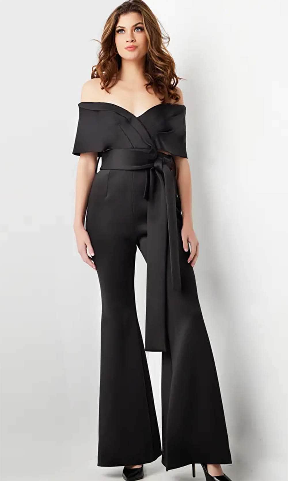 Jovani 09726 - V-Neck Off-Shoulder Jumpsuit - detail view