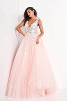 Jovani - 11092 Floral Embroidered Plunging V-Neck Ballgown - designer ball gown at Silhouette Dresses