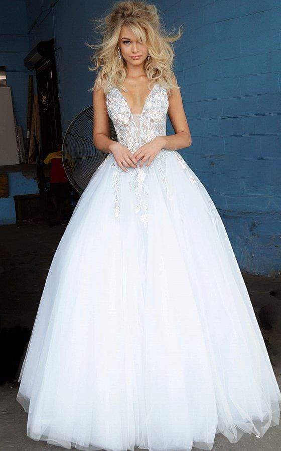Jovani - 11092 Floral Embroidered Plunging V-Neck Ballgown - view 5
