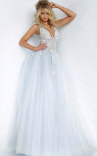 Jovani - 11092 Floral Embroidered Plunging V-Neck Ballgown - detail view