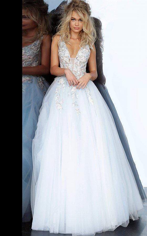 Jovani - 11092 Floral Embroidered Plunging V-Neck Ballgown - view 6