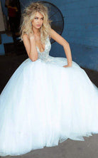 Jovani - 11092 Floral Embroidered Plunging V-Neck Ballgown - view 7