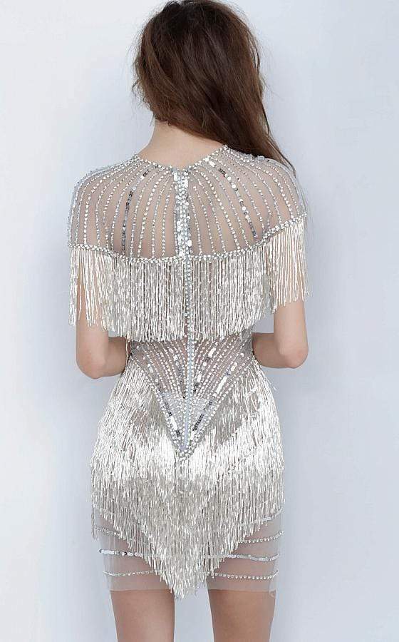 Jovani - 11999 Embellished Jewel Neck Fringe Fitted Dress - back view