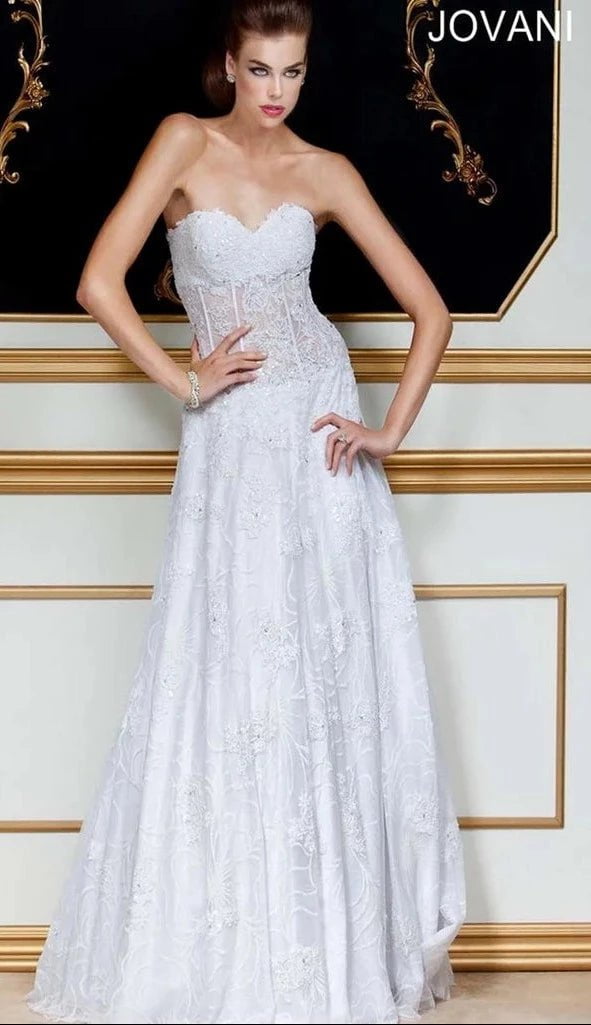 Jovani 14913 - Strapless Applique Corset Prom Dress - view 9