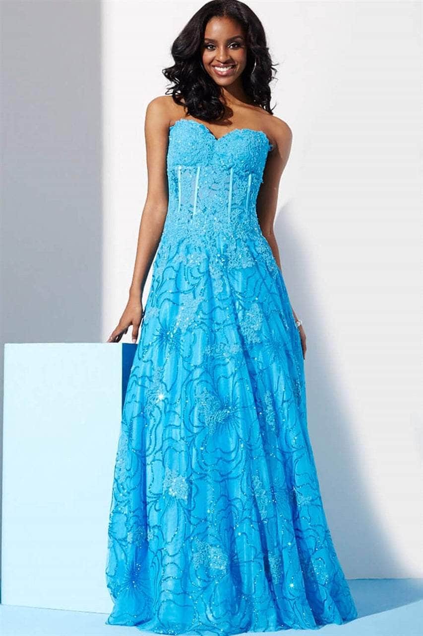 Jovani 14913 - Strapless Applique Corset Prom Dress - view 8
