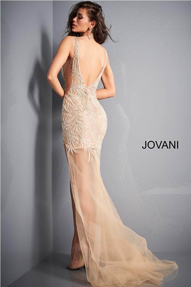 Jovani - 1863 Embellished Deep V-neck Tulle Trumpet Dress - view 4