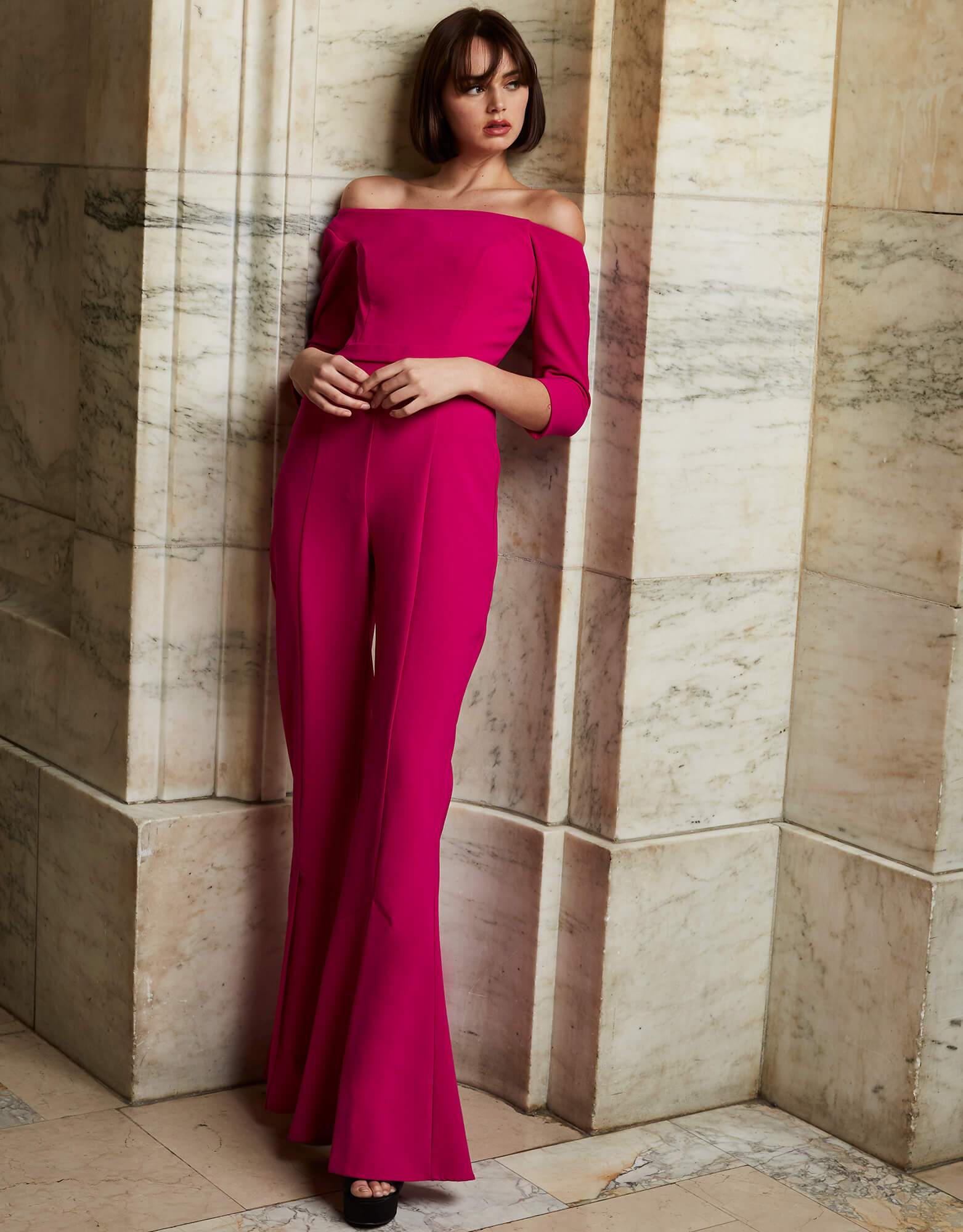 Jovani - 1867 Off-Shoulder Crepe Jumpsuit - detail view