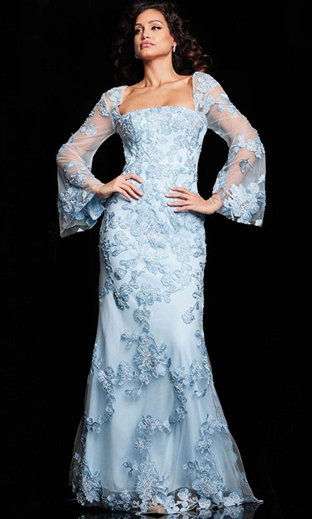 Jovani 220520 - Straight-Across Neck Embroidered Dress - back view
