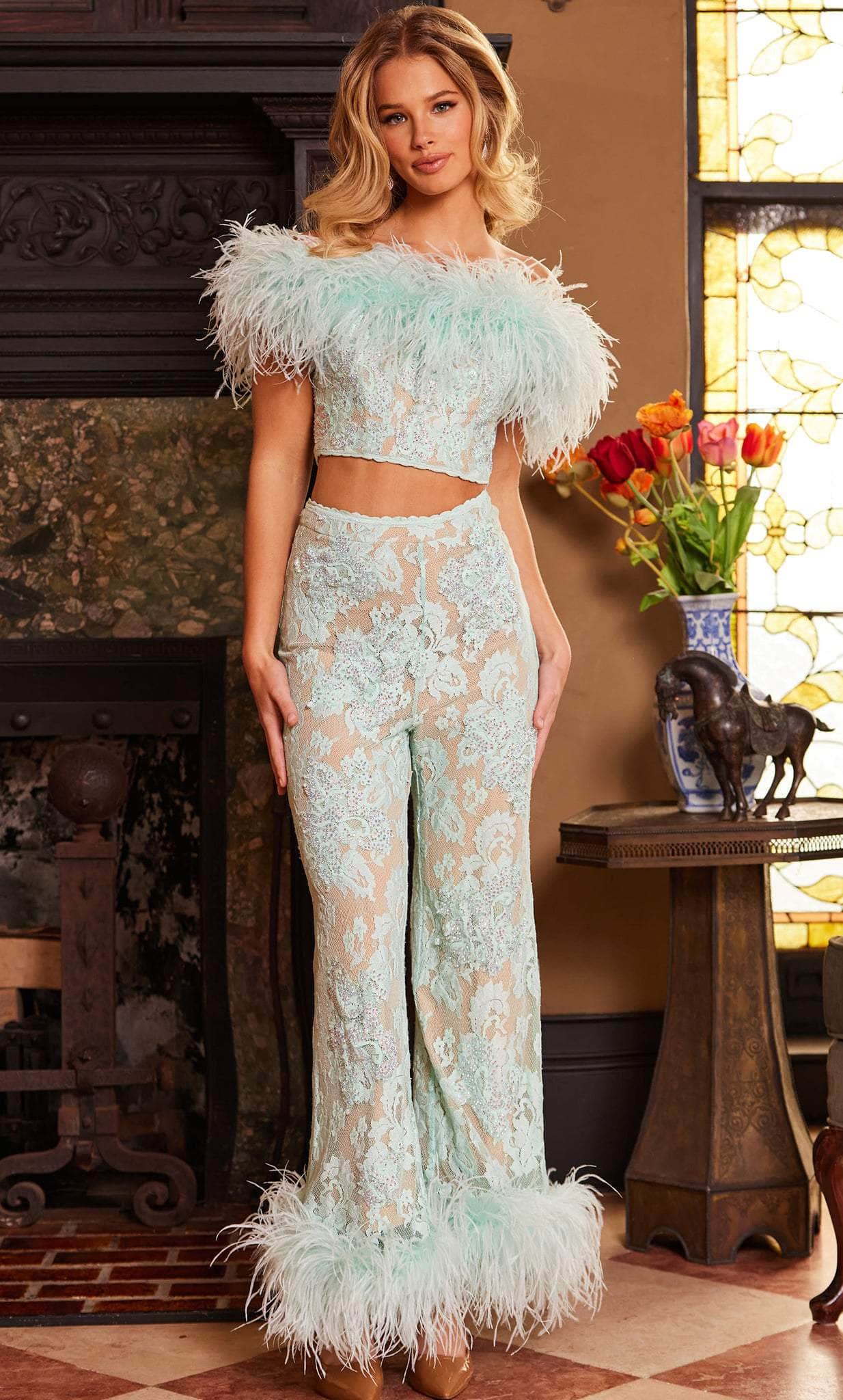 Jovani 22350 - Two Piece Off-Shoulder Pant Suit - designer formal jumpsuit at Silhouette Dresses