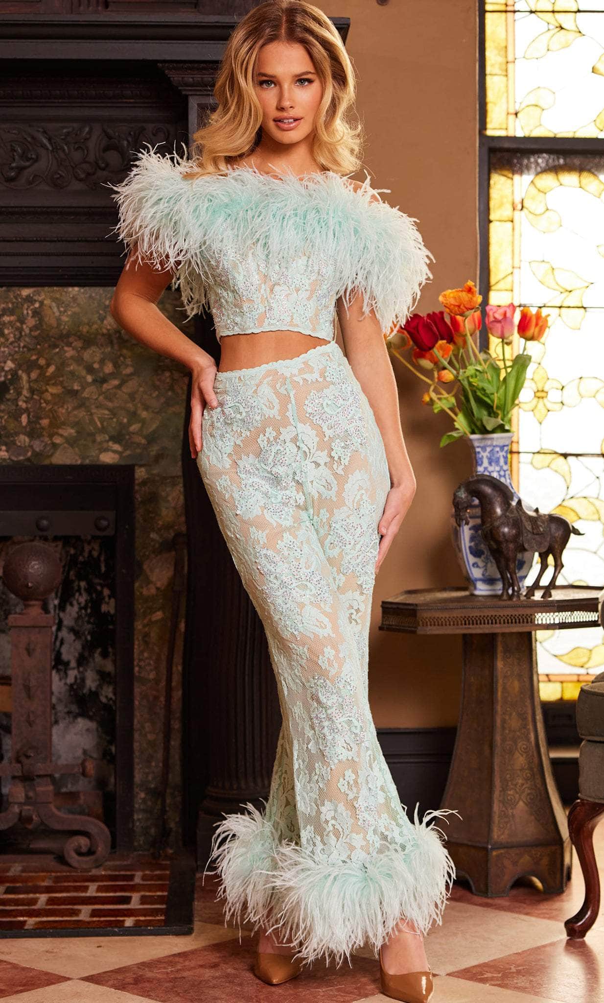 Jovani 22350 - Two Piece Off-Shoulder Pant Suit - detail view