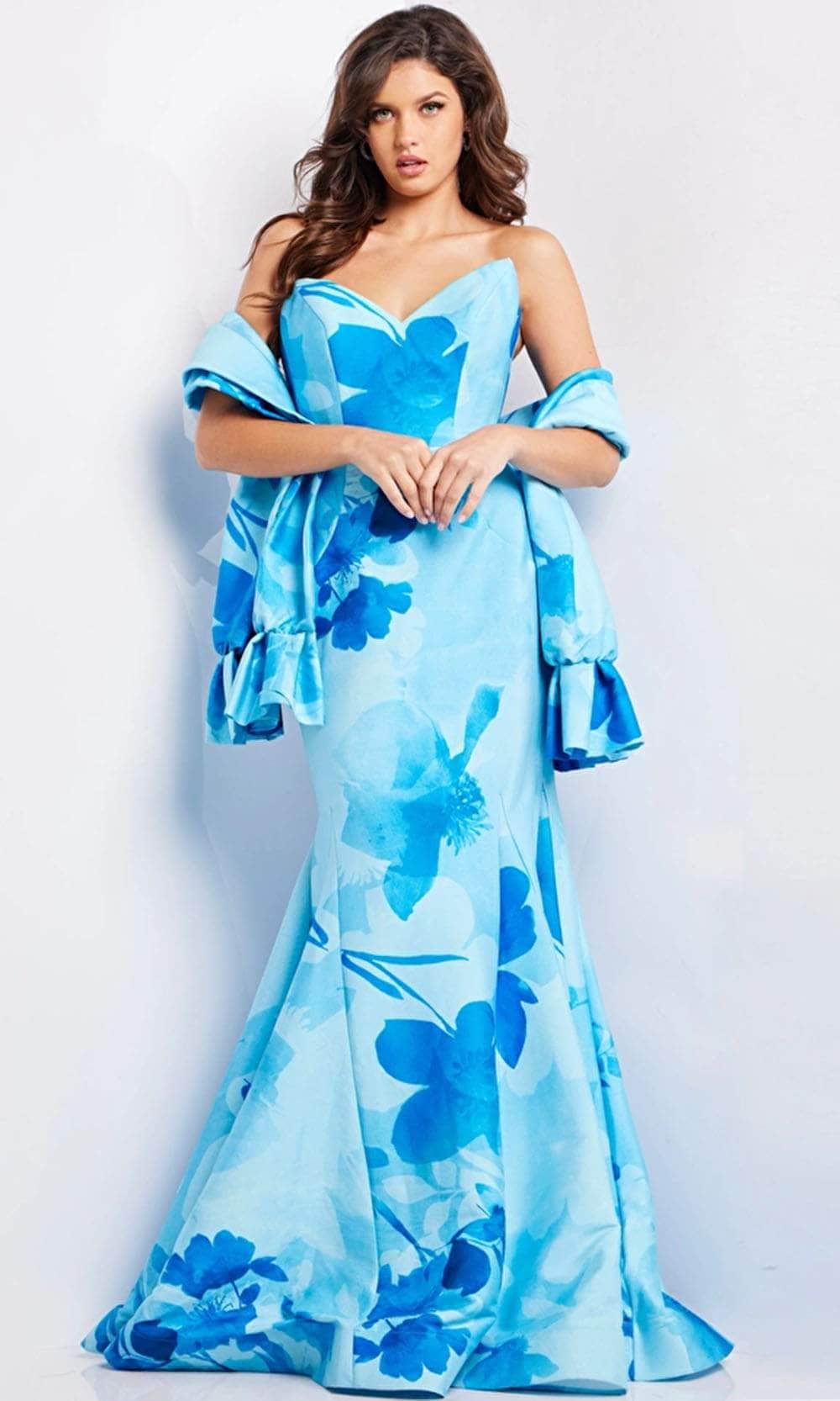 Jovani 22706 - V-Neck Floral Printed Dress - designer evening gown at Silhouette Dresses