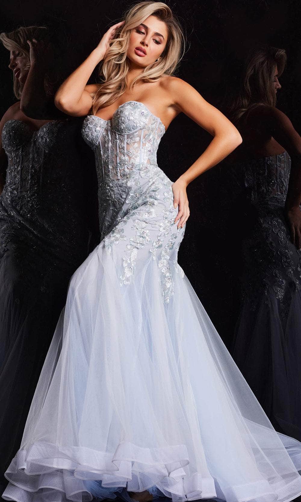 Jovani 22924 - Floral Embroidered Prom Gown - back view