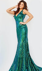 Jovani 23007 - Sequined Sleeveless Evening Dress - back view