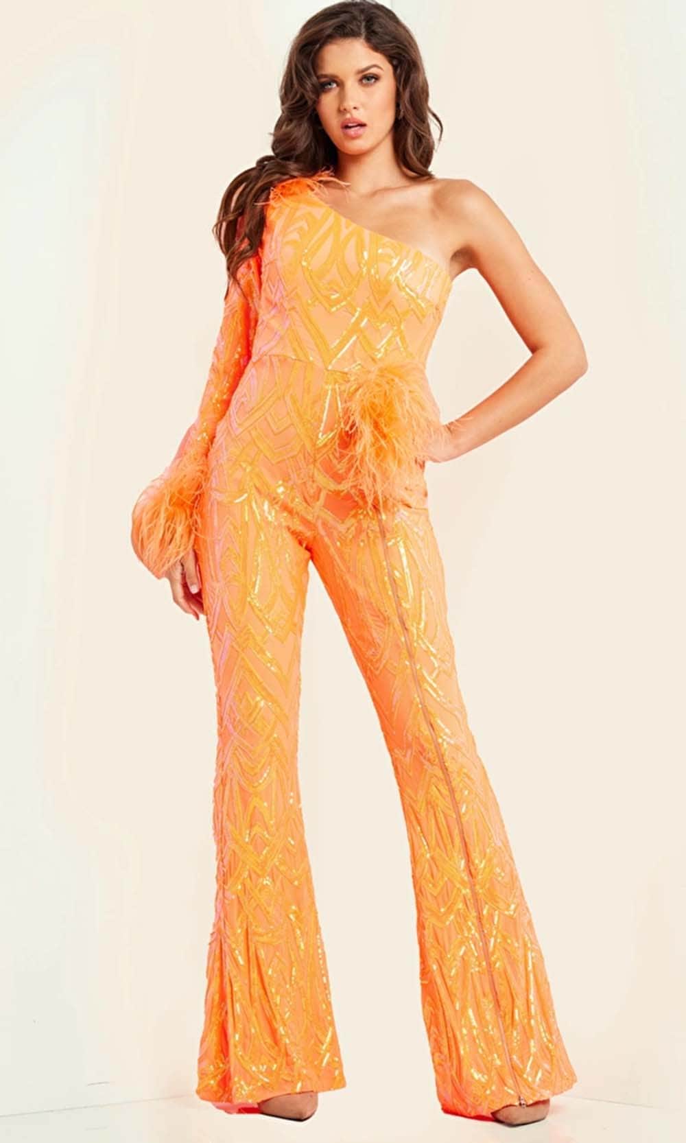 Jovani 23026 - Feather Ornate Beaded Jumpsuit - view 6