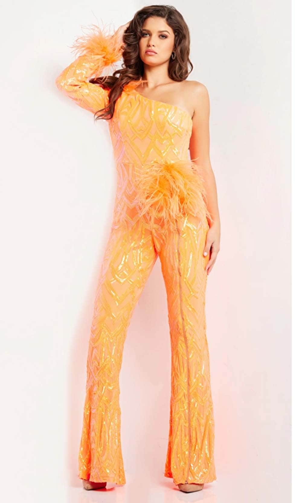 Jovani 23026 - Feather Ornate Beaded Jumpsuit - view 4