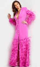 Jovani 23075 - Feather Sleeve Blazer Gown - back view
