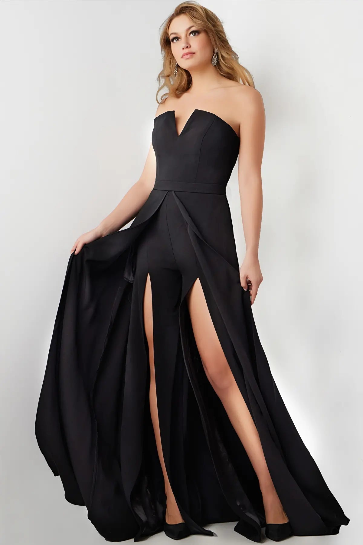Jovani 23150 - Strapless Double Slit Jumpsuit With Overskirt - designer formal jumpsuit at Silhouette Dresses