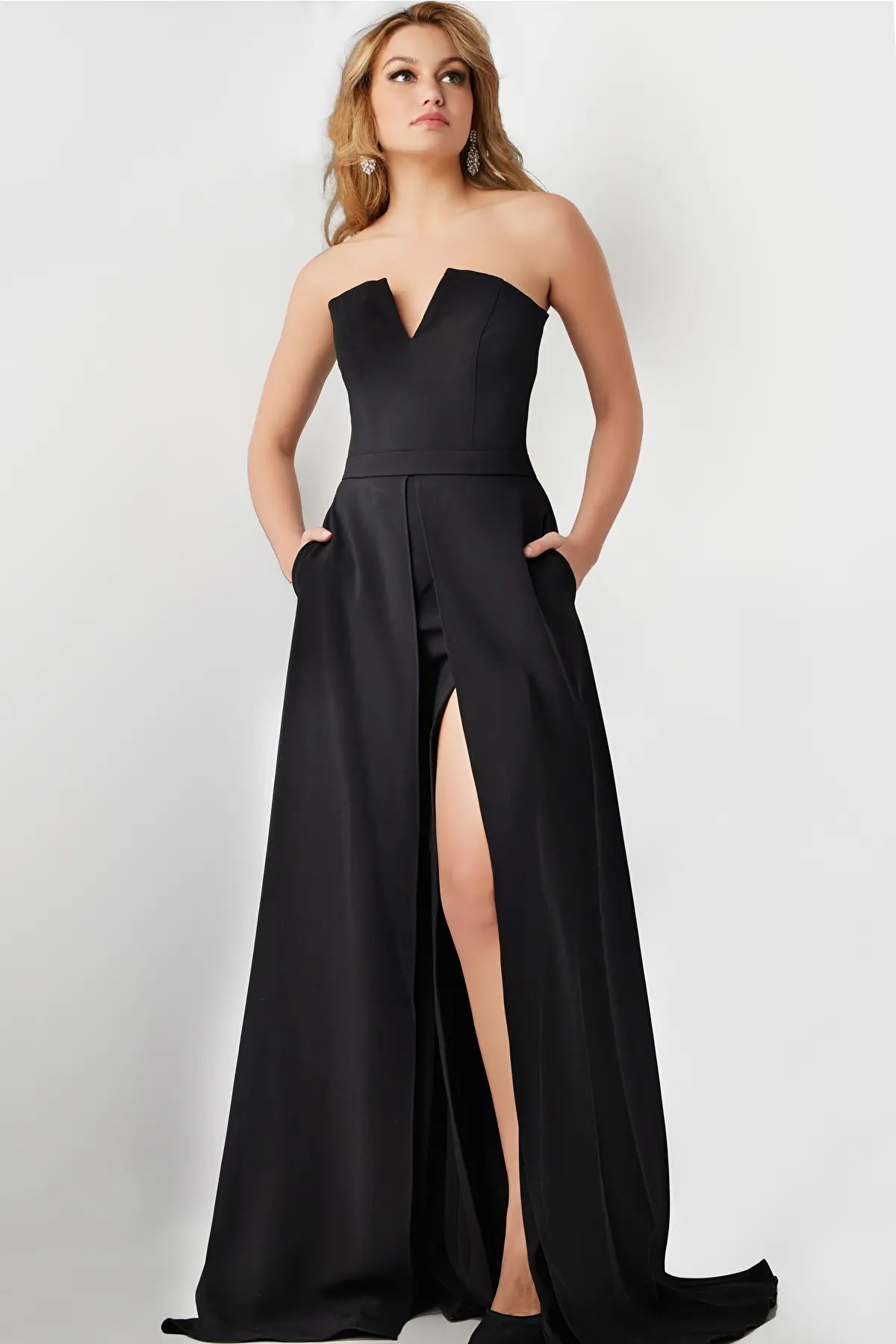Jovani 23150 - Strapless Double Slit Jumpsuit With Overskirt - back view