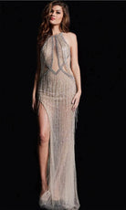 Jovani 23223 - Halter Beaded Fringe Evening Gown - designer evening gown at Silhouette Dresses
