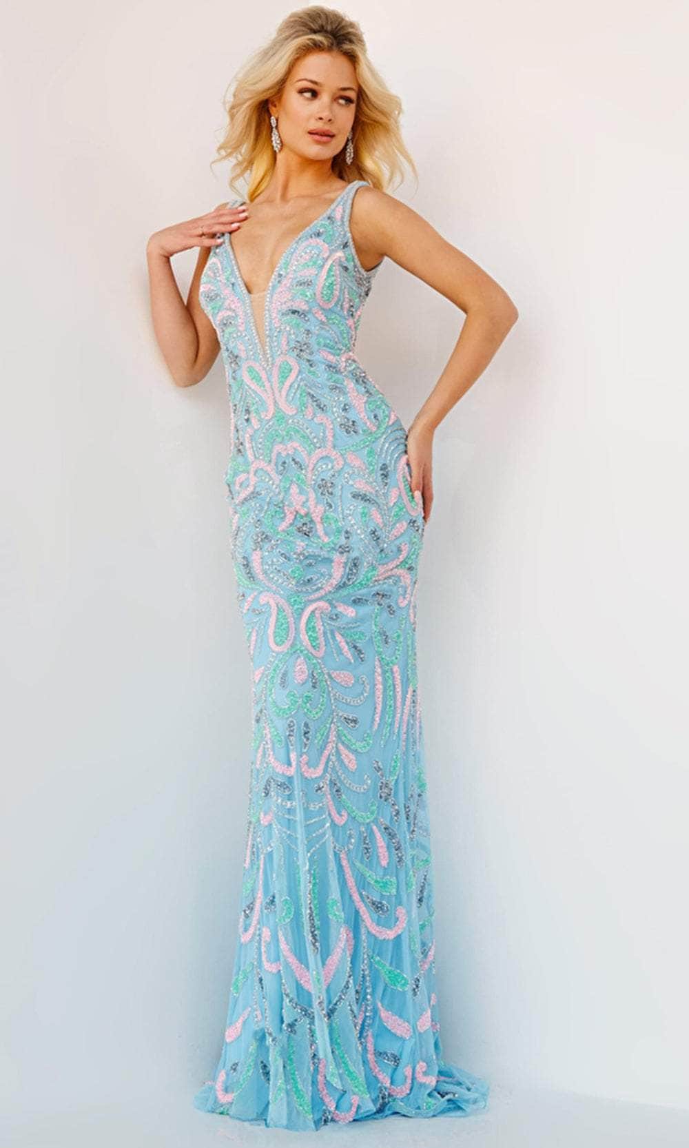 Jovani 23511 - Bejeweled Allover Plunging Gown - back view
