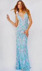 Jovani 23511 - Bejeweled Allover Plunging Gown - detail view