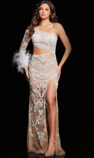 Jovani 23528 - Asymmetrical Neck Embellished Dress - back view