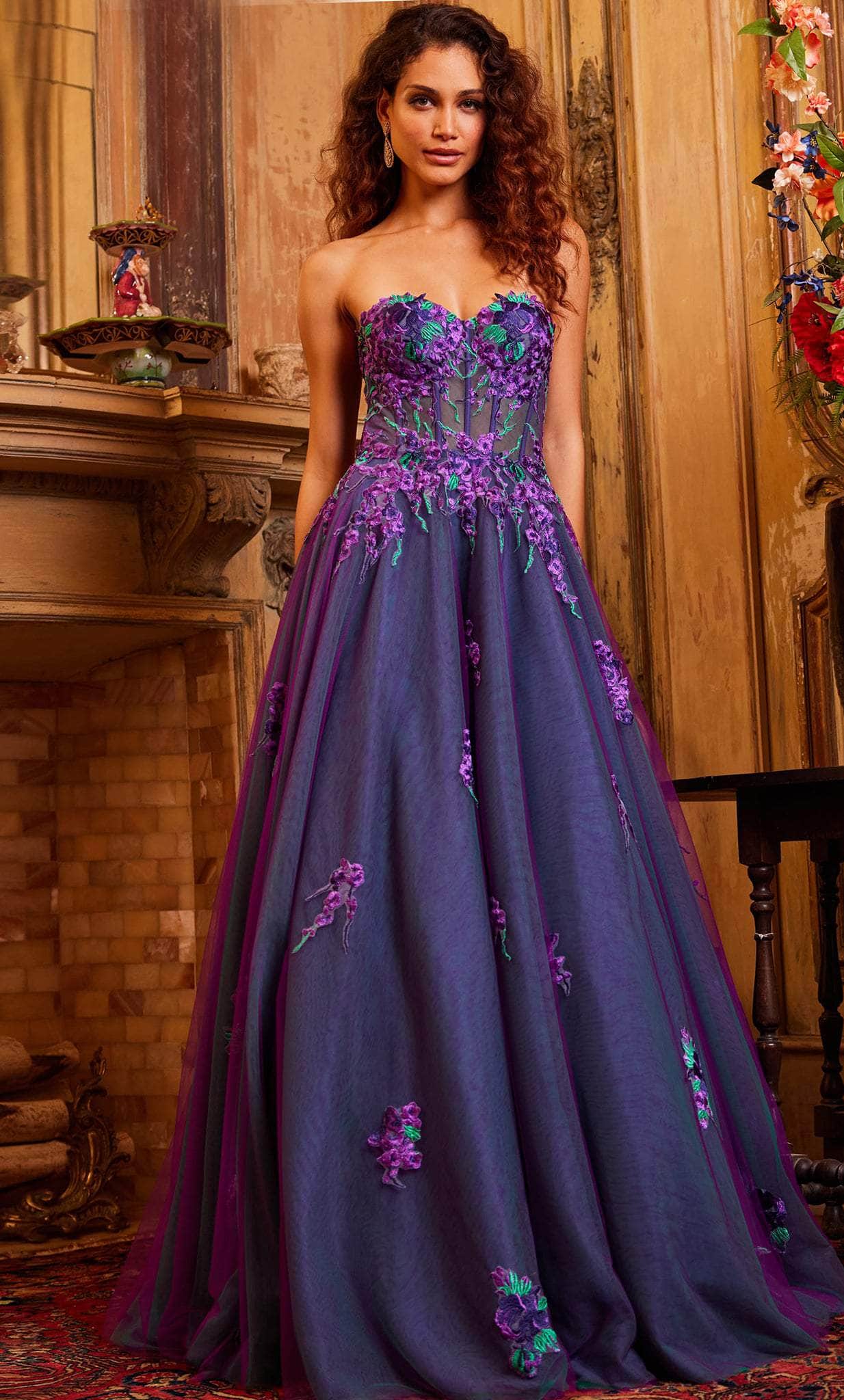 Jovani 23578 - Strapless Floral Lace Plus Size Prom Gown - designer ball gown at Silhouette Dresses