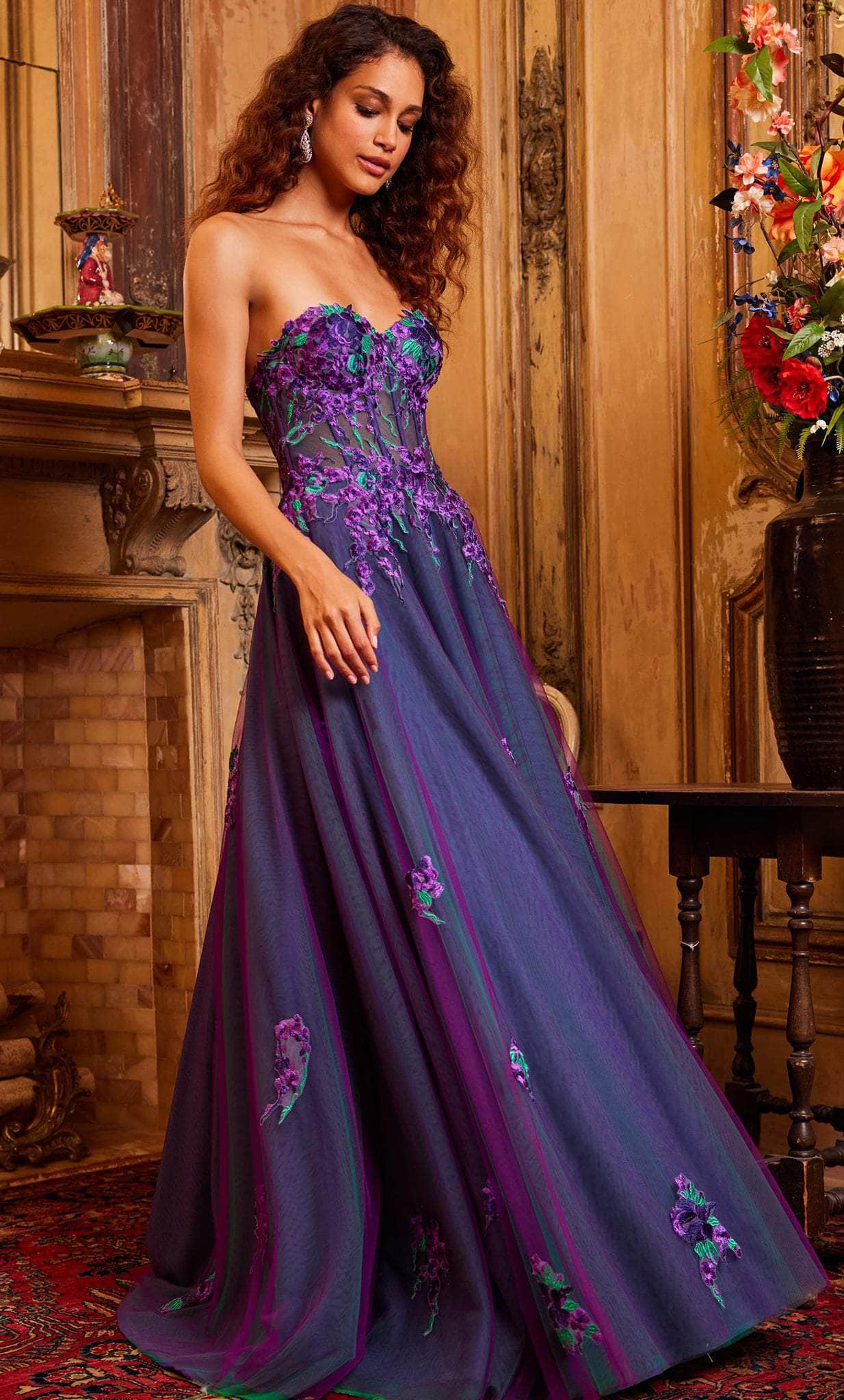 Jovani 23578 - Strapless Floral Lace Plus Size Prom Gown - detail view