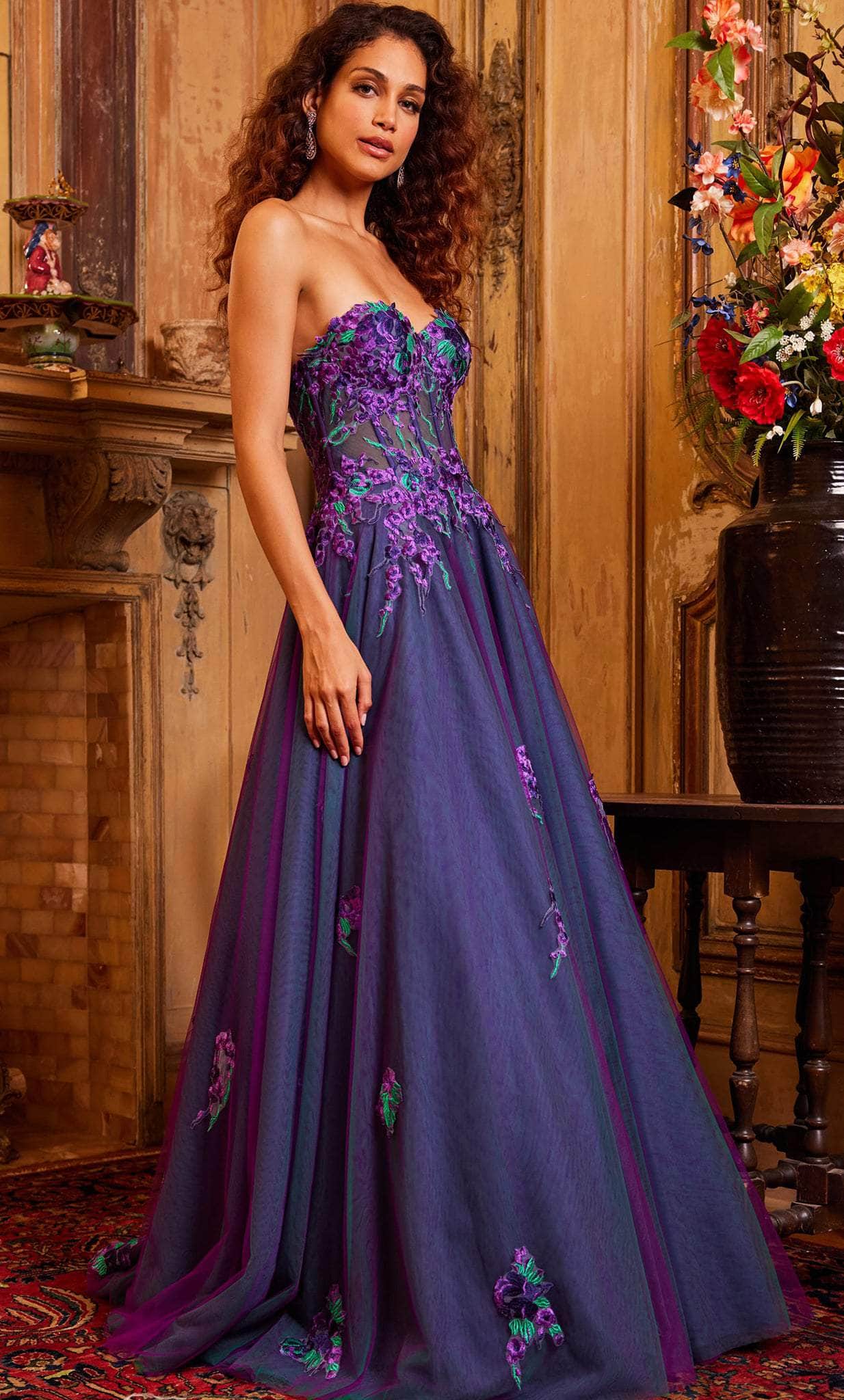 Jovani 23578 - Strapless Floral Lace Plus Size Prom Gown - back view